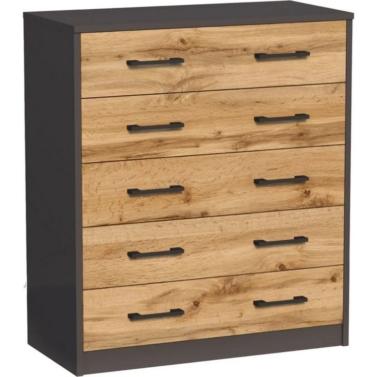 Home Collective Schuhschrank mit 5 aufklappbaren Schubladen, Schuhregal mit 5 Fächern (matte Oberfläche, platzsparende Schuhaufbewahrung) weiche abgerundete Kanten, 74 cm breit laminierte Platte graphit Eiche – Bild 1