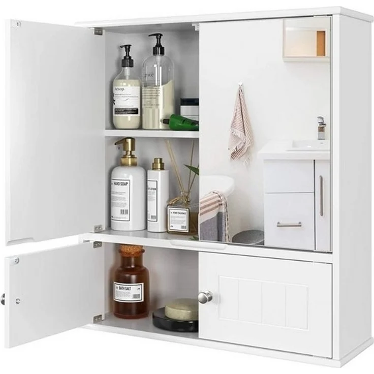 HOMECHO Badezimmerspiegelschrank Hängeschrank Weiß Badschrank mit Ablage – Bild 4