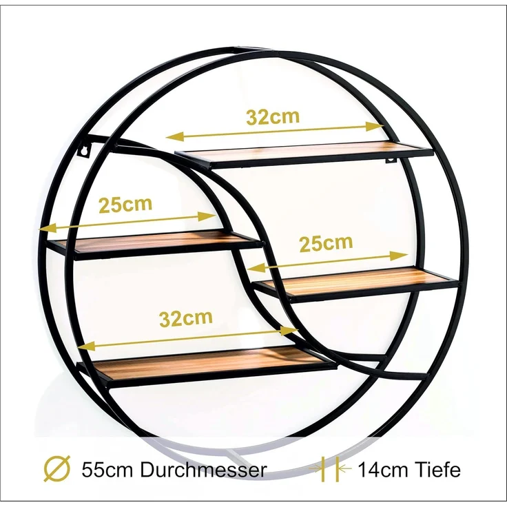 Coradoma Wandregal Schwarz Metall - Hängeregal für Deko Wohnzimmer Modern 56x14cm | Schweberegal Rund zur Dekoration Badezimmer Deko Schlafzimmer | Küchenregal Zimmer Deko Aesthetic Wanddeko – Bild 3