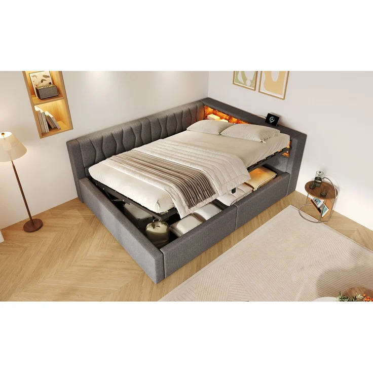 TavilaEcon Daybett Schlafsofa, Tagesbett mit dimmbarer LED-Leiste & USB-Anschluss beige Liegefläche 140 × 200 cm – Bild 5