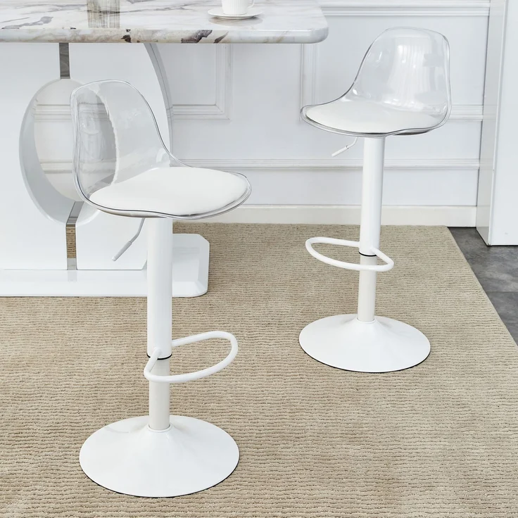 2-Pack verstellbarer Balkenstuhl: transparente Rückenlehne + weiße Metallbeine, höhenverstellbar von 82-104 cm, 360 ° Drehung.--Transparent, Weiß--40.5x40.5x50cm--YOUDENOVA – Bild 4