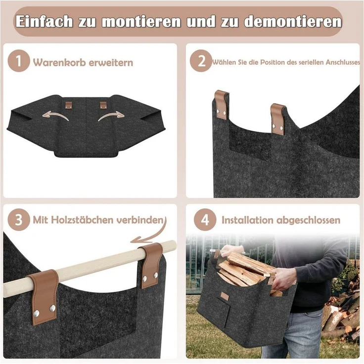 FIVMEN Kaminholzkorb Brennholzkorb Filzkorb 2 Stück Holzkorb Kaminholz (mit Griff Feuerholzkorb für Feuer Brennholz) – Bild 2