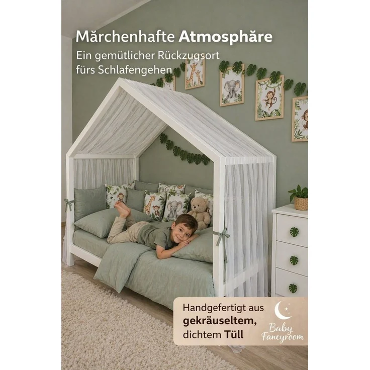 Baby Fancyroom Betthimmel Premium Hausbett Himmel aus Tüll, Betthimmel für Kinderbett, Baldachin, gekräuselt – Bild 3