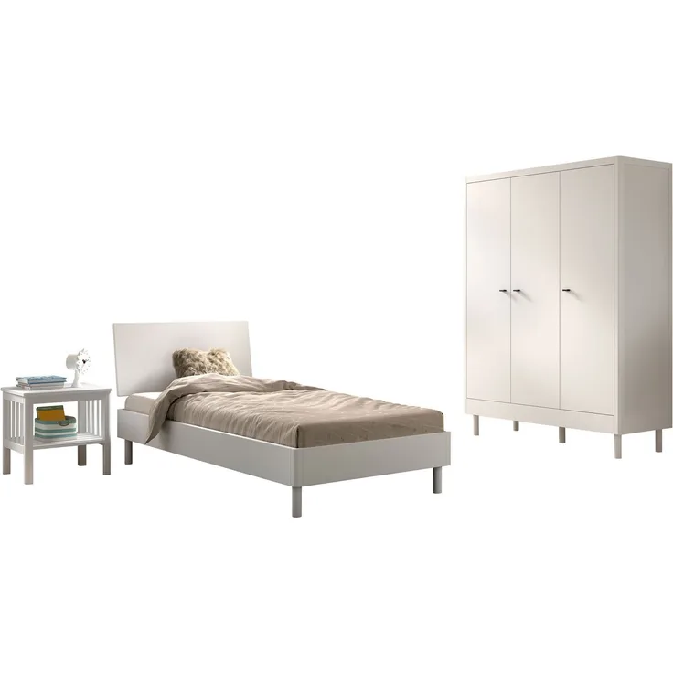 Einzelbett Set 90x200 Keeley Buche Weiß Massivholz Schrank Komfort