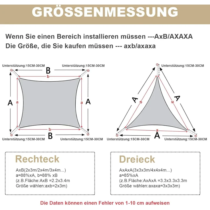 AXT SHADE Sonnensegel Wasserdicht Rechteckig 2,5x3 m Wetterschutz Sonnenschutz PES Polyester mit UV Schutz für Terrasse Balkon Garten-Helles Khaki – Bild 6