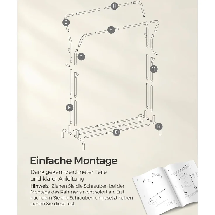 SONGMICS Kleiderständer auf Rollen, 2 Kleiderstangen, Garderobenstange, Garderobenständer aus Stahlrohren, bis 100 kg belastbar, 103,5 cm breit, multifunktionale Aufbewahrung, weiß HSR107W01 – Bild 8
