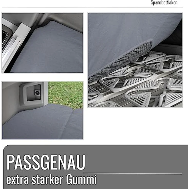 BLACK FOREST FOX Spannbettlaken Spannbettlaken VW Grand California 600 für 3 tlg. Matratze Heckbett, Baumwolle, Gummizug: rundum, Grau – Bild 6