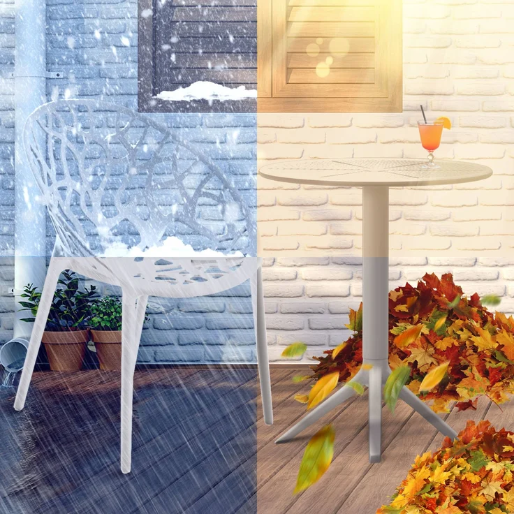 Outdoor Sitzgruppe NODAN - Kunststoff Weiß 70x70x80 cm | Gartenmöbelset 2 Personen Balkonmöbel Set Bistrotisch Terrassenmöbelset Balkonset – Bild 3