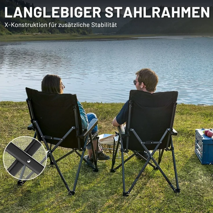 TIMBER RIDGE Campingstuhl Klappstuhl mit Gepolstert, 260 KG belastbar (2 St), mit Tragetasche, für Camping, Wandern & Picknick – Bild 4