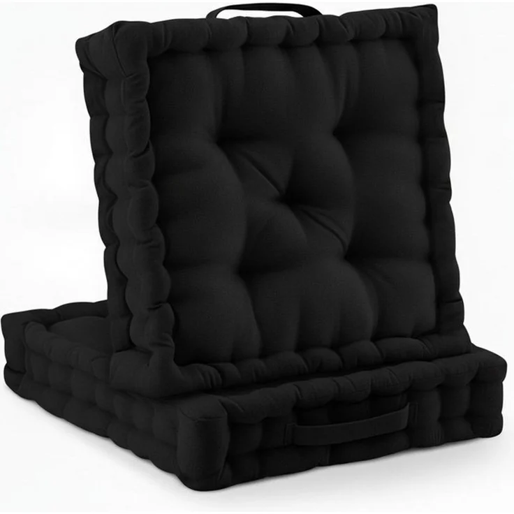 Beautissu Stuhlkissen Mila Bodenkissen, 50x50cm, Schwarz, 2er Set, Sitzkissen, Stuhlpolster, 100% Baumwolle, Indoor & Outdoor, exzellenter Komfort und Stil – Bild 1
