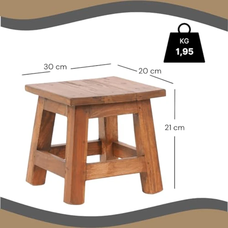 DESIGN DELIGHTS Hocker Fusshocker PALO, 27x26cm (HxB), rustikaler Holzhocker Massivhocker – Bild 4