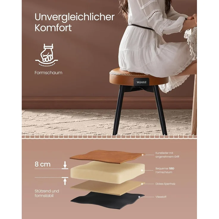 Vasagle Esszimmerstühle (4 St), Sitzhocker, EKHO Series, Kunstleder, 48,2 cm hoch, karamellbraun – Bild 6