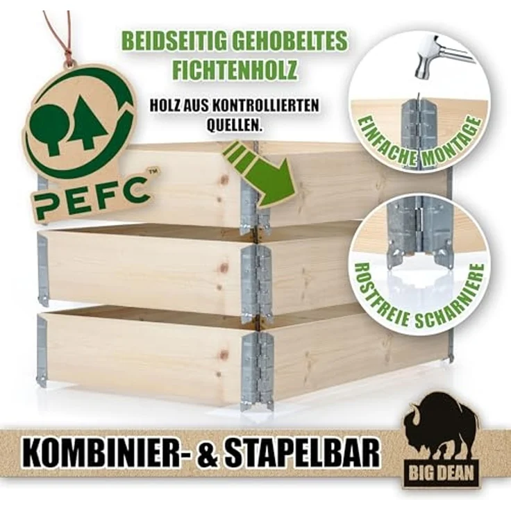3 Stück Hochbeet für Garten Holz Beet Hochbeete-Kit Palettenrahmen 120x80 cm – Bild 3