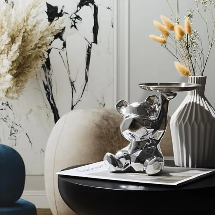 HOME DECO FACTORY Bären-Statue Schale Resin Einzigartig Silber | Resin, Bären-Statue mit Ablageschale, einzigartiges praktisches Design, Dekoration, Wohnzimmer oder Flur, Silber – Bild 6