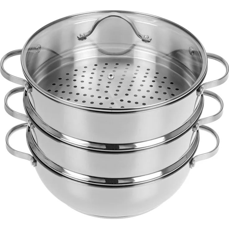 GRÄWE Dampfgarer/Servierpfanne 28 cm mit zwei Dampfeinsätzen, Serie Pro-Line