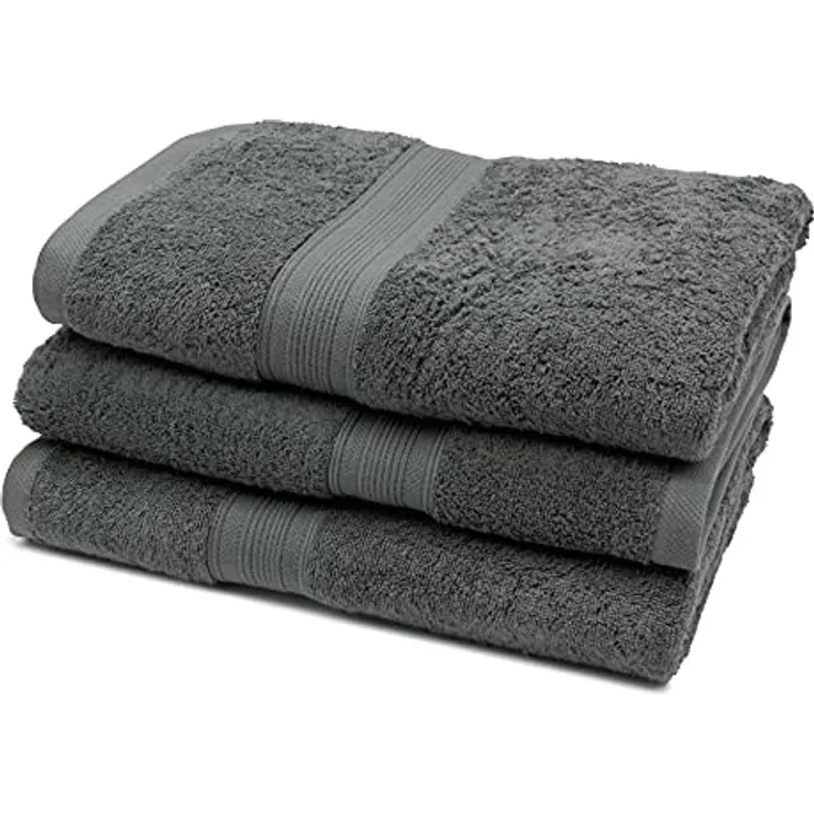 Zollner Duschtücher, 3er Set, anthrazit, 70x140 cm, 100% Baumwolle, Oeko-Tex® Standard 100, saugfähig und weich