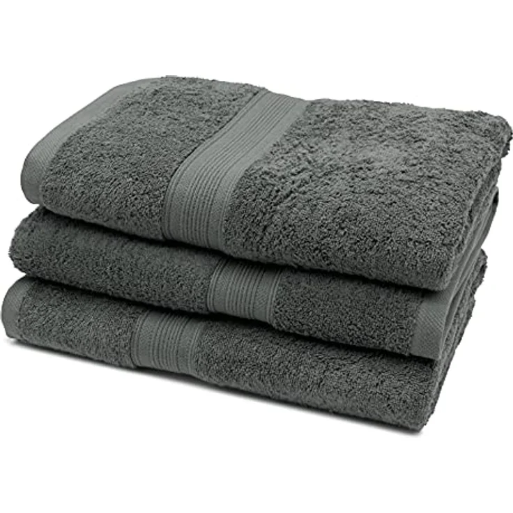 Zollner Duschtücher, 3er Set, anthrazit, 70x140 cm, 100% Baumwolle, Oeko-Tex® Standard 100, saugfähig und weich – Bild 1