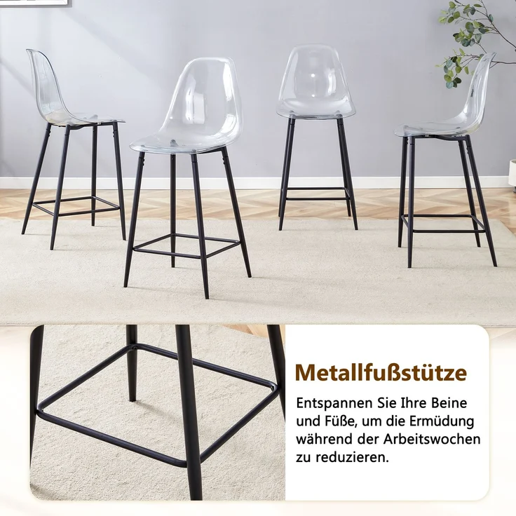 Transparentes Barhocker-Set, 2er Pack, mit Metallgestell in Silber/Gold/Schwarz, Moderne Design-Stühle für Küche, Bar oder Esszimmer (Nur Stühle, ohne Tisch)--Schwarz--102x45x51cm--YOUDENOVA – Bild 8