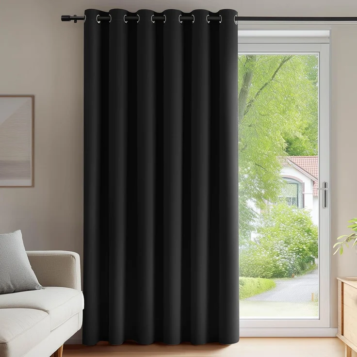 Deconovo Blickdichte Gardinen mit Ösen Verdunklung Thermovorhang Schwarz | 1 Stück, H280 x B200 cm, Ösenschal, Kälteschutz und Hitzeschutz, Abdunkelnd, Sichtschutz für Schlafzimmer, Blackout Curtain