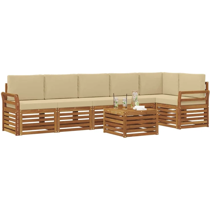 vidaXL Outdoor-Sofagarnitur 7 stk. 6-Sitzer Natur und Beige 3374933 – Bild 3