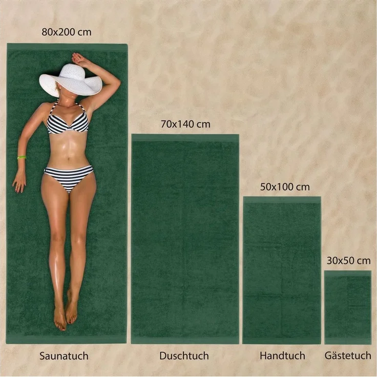 Hausfelder Duschtücher Badetücher Duschtuch 4er Set (Dunkelgrün, 4 Duschtücher 70x140 cm), Baumwollfrottee (Set, 4-St), 100% Baumwolle, weich, saugfähig, Uni-Farben – Bild 2