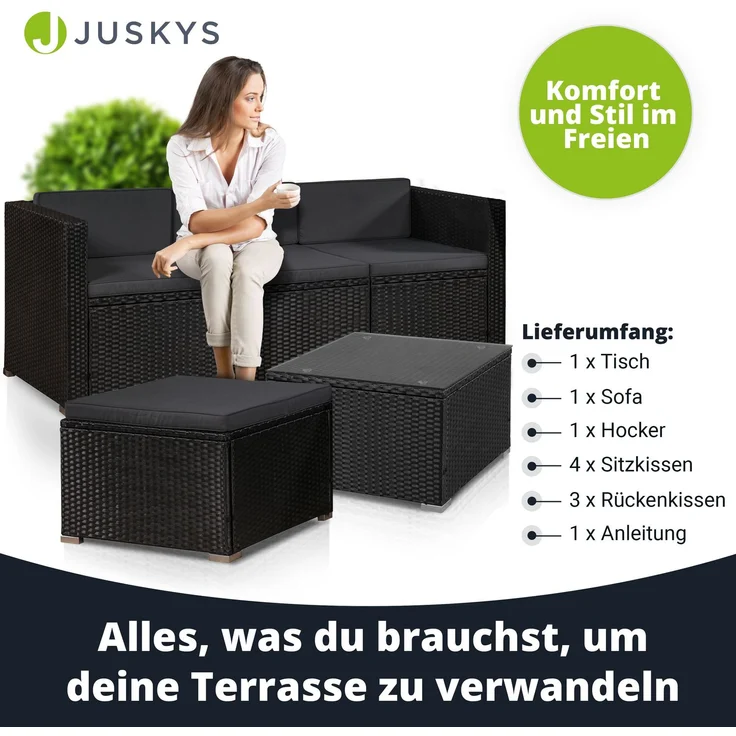 Juskys 'Punta Cana' Lounge, Polyrattan , Schwarz | Dunkelgrau, M – Bild 5