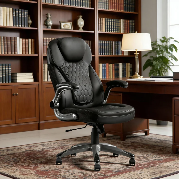Faumrta Bürostuhl mit Hoher Rückenlehne,Exekutivstuhl,Bossstuhl(nur mit Bürostühlen)Metal+Mesh,Nylon,PU73cm*67.5cm*120cmSchwarz – Bild 1