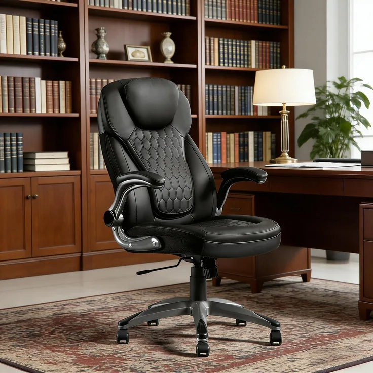 Faumrta Bürostuhl mit Hoher Rückenlehne,Exekutivstuhl,Bossstuhl(nur mit Bürostühlen)Metal+Mesh,Nylon,PU73cm*67.5cm*120cmSchwarz