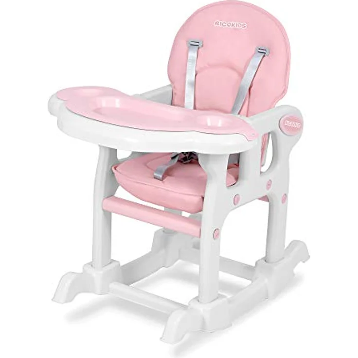 Kinderhochstuhl Babyhochstuhl Mitwachsender Multifunktions Hochstuhl 5in1 Tisch + Babystuhl regulierbar Schaukelfunktion SINCO Ricokids (Rosa) – Bild 6