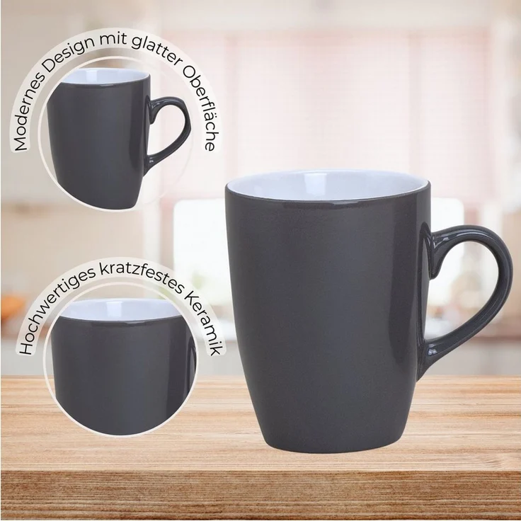 matches21 HOME & HOBBY Tasse Kaffeetassen 6er Set aus Keramik 340ml, Teetassen in Grau, 6-tlg, Keramik, Moderne Kaffeebecher Spülmaschinenfest & Mikrowellengeeignet – Bild 3