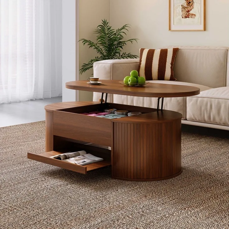 BlingBin Couchtisch (1-St, Höhenverstellbarer Couchtisch mit Ausziehbarer Ablage und Stauraum), Modernes Design für Ihr Wohnzimmer, 110×55.5×40CM
