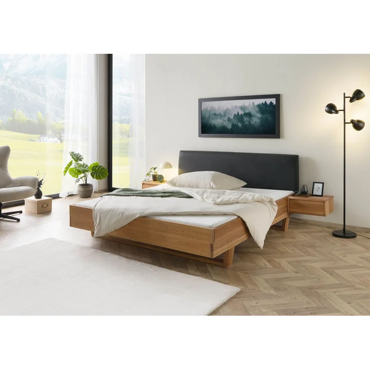 Bett mit Nachttischen Eiche 160x200x85 natur geölt, Kopfteil anthrazit FICHTELBERG #34 – Bild 3