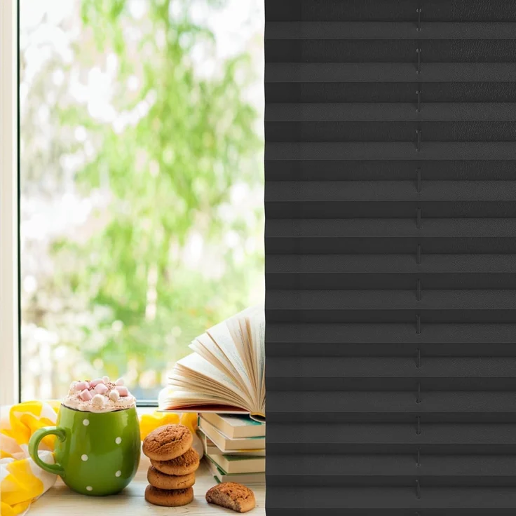 Plisseerollo ohne Bohren Klemmfix 90x130 cm(BxH) Schwarz Jalousie Sonnenschutz Easyfix Faltrollo Lichtdurchlässig Rollo für Fenster & Tür – Bild 3