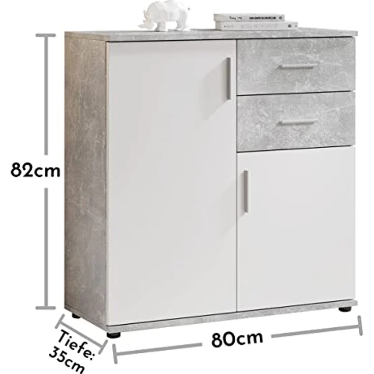 Kommode Benny / Bobby, Holzwerkstoff, Grau, Weiß, 80 x 82 x 35 cm – Bild 4