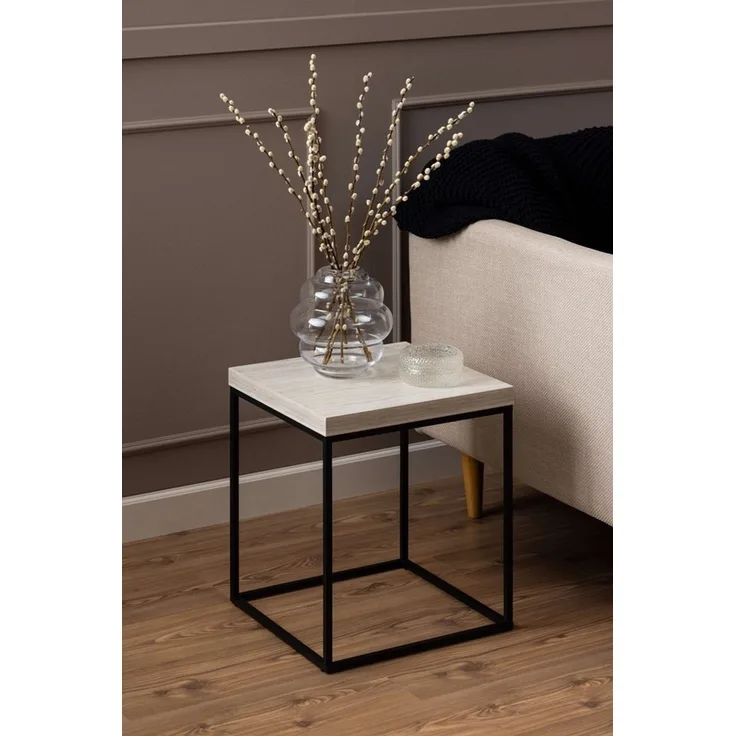 ACTONA GROUP Couchtisch Barossa Wohnzimmertisch, Beistelltisch, Quadratisch, Sofatisch, Steinoptik, schwarze Stahlbeine, in weiteren Variationen, B: 40 cm