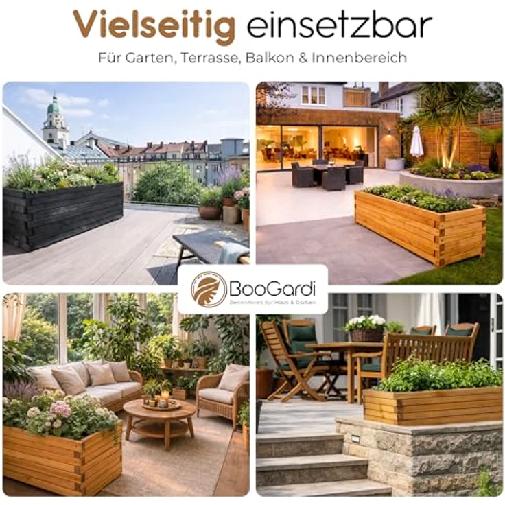 BooGardi Pflanzkübel groß außen & innen mit Vlies · Blumenkasten XXL (Pflanzkasten rechteckig · 90 cm naturbraun), 10 Größen · Hochbeet · Holz · für Garten, Balkon & Terrasse – Bild 4