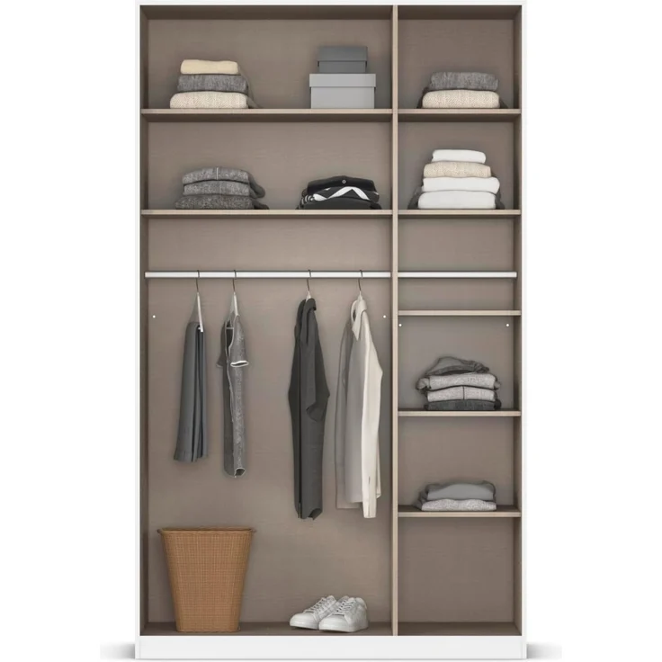 Rauch Möbel Alabama, Kleiderschrank, Garderobenschrank, 3-türig, Spiegel, Zubehör Classic, 2 Kleiderstangen, 7 Einlegeböden, Farbe Hochglanz Weiß/Weiß, Griff Grau metallic, 136 x 229 x 54 cm – Bild 6