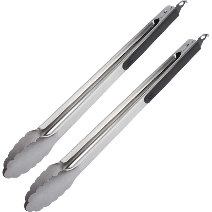 Westmark Grillzangen, 2 Stück, Länge: je 40 cm, mit gummierten Griffen, Rostfreier Edelstahl/Kunststoff, Classic Spezial Maxi, Silber/Schwarz, 151622E3