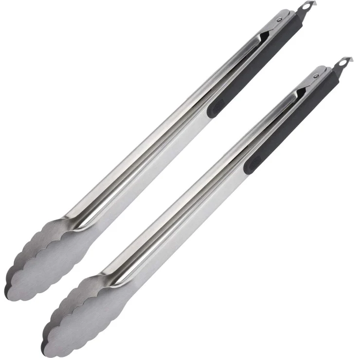 Westmark Grillzangen, 2 Stück, Länge: je 40 cm, mit gummierten Griffen, Rostfreier Edelstahl/Kunststoff, Classic Spezial Maxi, Silber/Schwarz, 151622E3