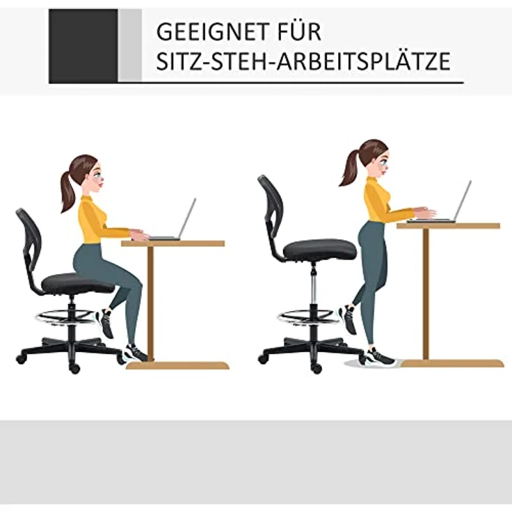 Vinsetto Bürostuhl, ergonomischer Drehstuhl aus schwarzem Textil, höhenverstellbar, mit atmungsaktivem Netzgewebe, 61x113x59 cm – Bild 5