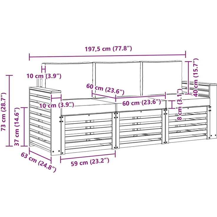 vidaXL Outdoor-Sofagarnitur 3 stk. 3-Sitzer Weiß und Hellgrau 3391321 – Bild 6