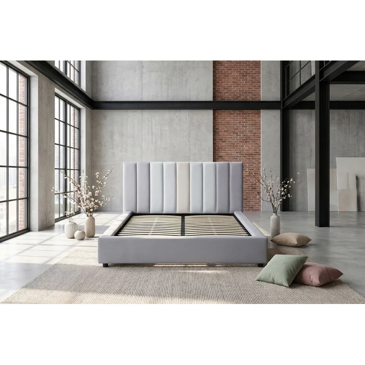 KAWOLA Bett CATTURA Polsterbett Velvet grau 160x200cm mit Lattenrost – Bild 5
