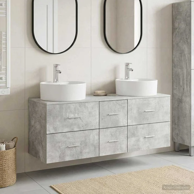 vidaXL Badezimmerschrank-Set 3 stk. Betongrau 129 x 44,5 x 82 cm 3405886 – Bild 1