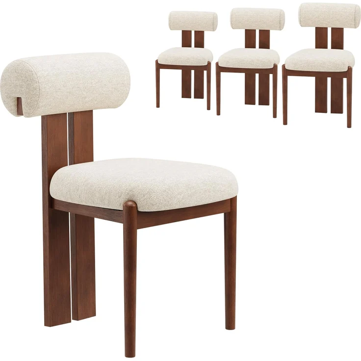 MALOL Esszimmerstühle 4er Set, Mid-Century Modern Polsterstühle aus Stoff mit Stabiler Rückenlehne & dunkelbraunen Holzbeinen, Beige – Geeignet für Esszimmer, Küche und Gastronomie, Beige