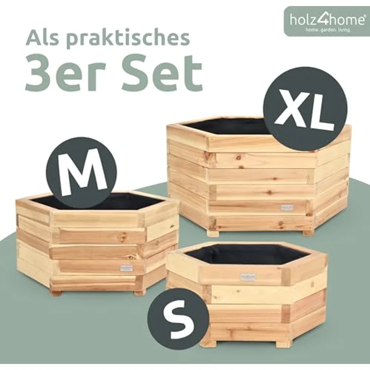 holz4home® Pflanzkübel 6-eckig aus Tannenholz I Outdoor Blumenkübel für Garten Balkon, inkl. Gartenhandschuhe & Vlies – Bild 7
