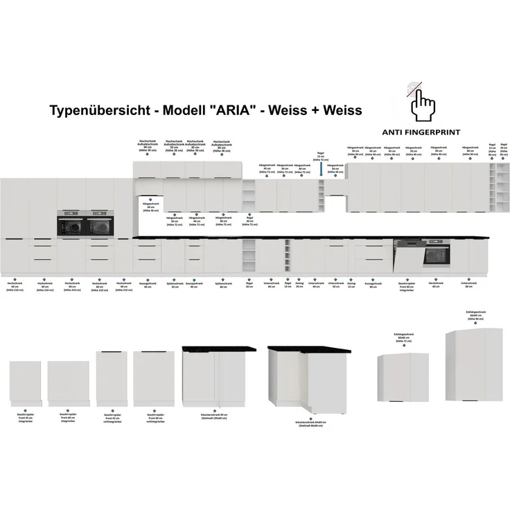 Frontblende für integrierten Geschirrspüler 45 cm ARIA Weiss ultra matt + Weiss matt, hochwertige Fronten mit Anti Fingerprint Beschichtung Küchenzeile Küchenblock – Bild 3