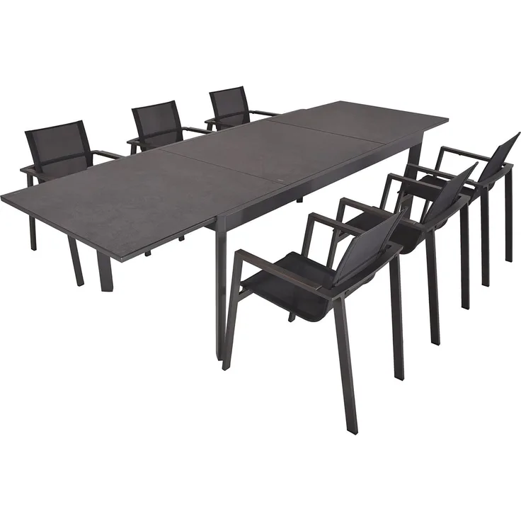 Tischgruppe Nerea aus Alu, pulverbeschichtet / Glas-Tischplatte, Keramik-Optik