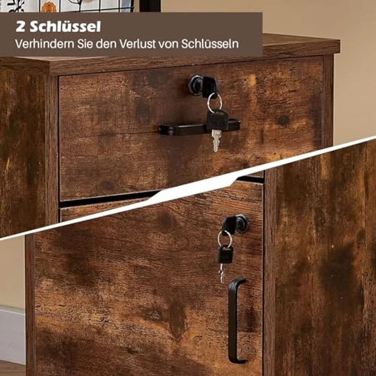 TUKAILAI Rollcontainer Abschließbar mit 3 Schubladen, Lagerung Fach und Offene Regale, Aktenschrank, Büroschrank mit Rollen, Dokumente in DIN-A4, Legal, Letter-Format, Büromöbel, braun – Bild 6