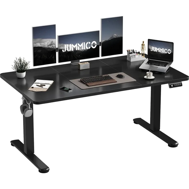 JUMMICO HöHenverstellbarer Schreibtisch Standing Desk Elektrischer Schreibtisch Höhenverstellbar mit Memory-Funktion 140x60 cm,Schwarz