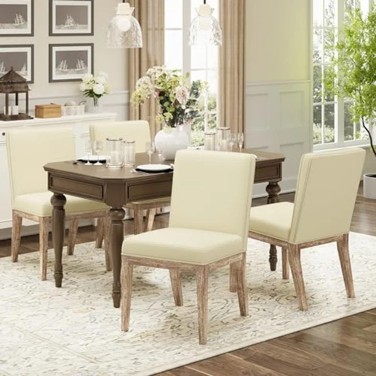 COLAMY Esszimmerstühle 6er Set, Moderne Esszimmerstühle mit Stoffbezug, Küchenstühle im Landhausstil für Restaurant und Wohnzimmer, Beige – Bild 4